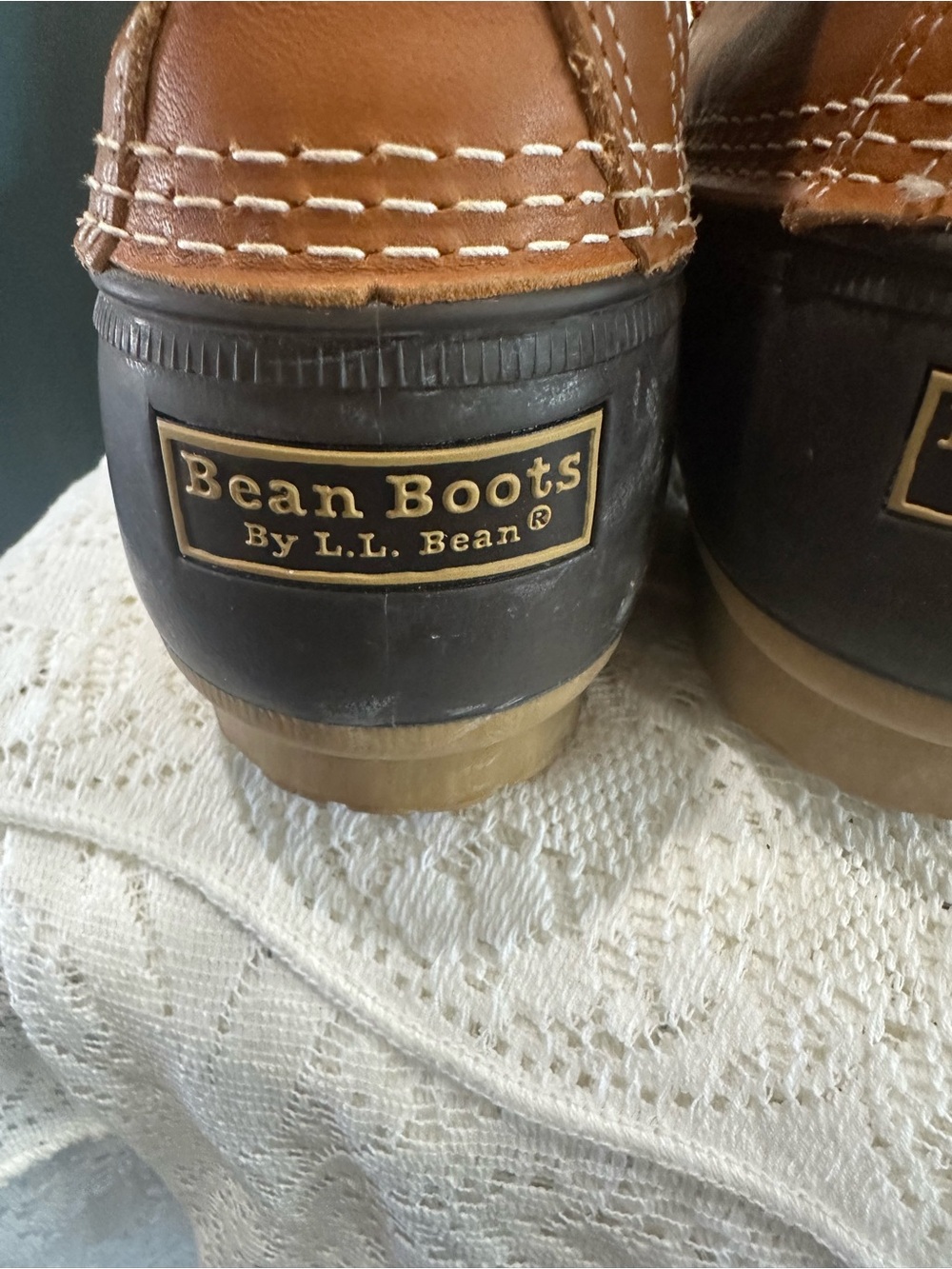 L.L. Bean  men’s Bean Boot Tan Leather and Brown Rubber Duck Boots size 12 - Picture 3 of 7